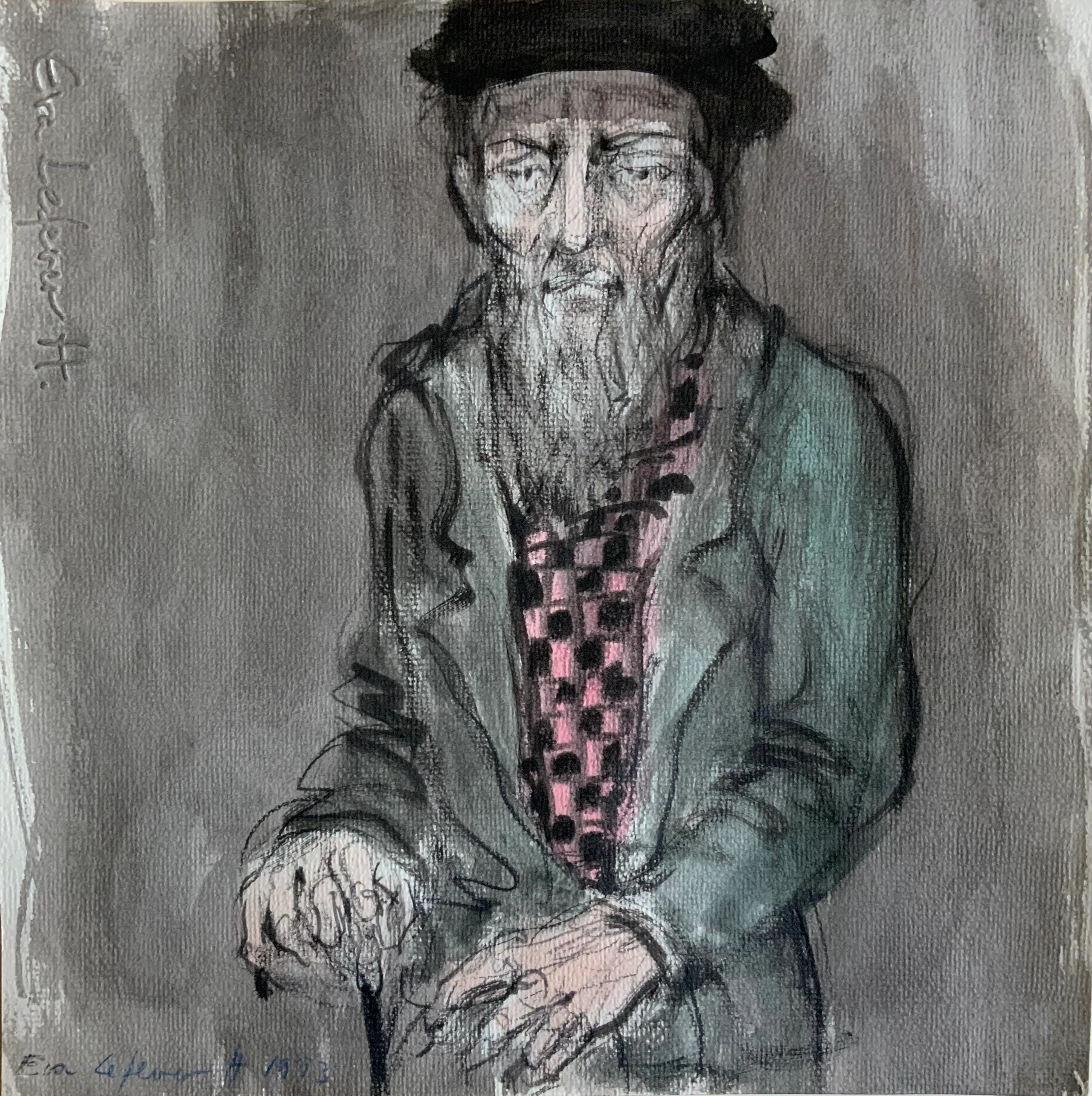 Obra "Anciano con sombrero y bastón" de Eva Lefever