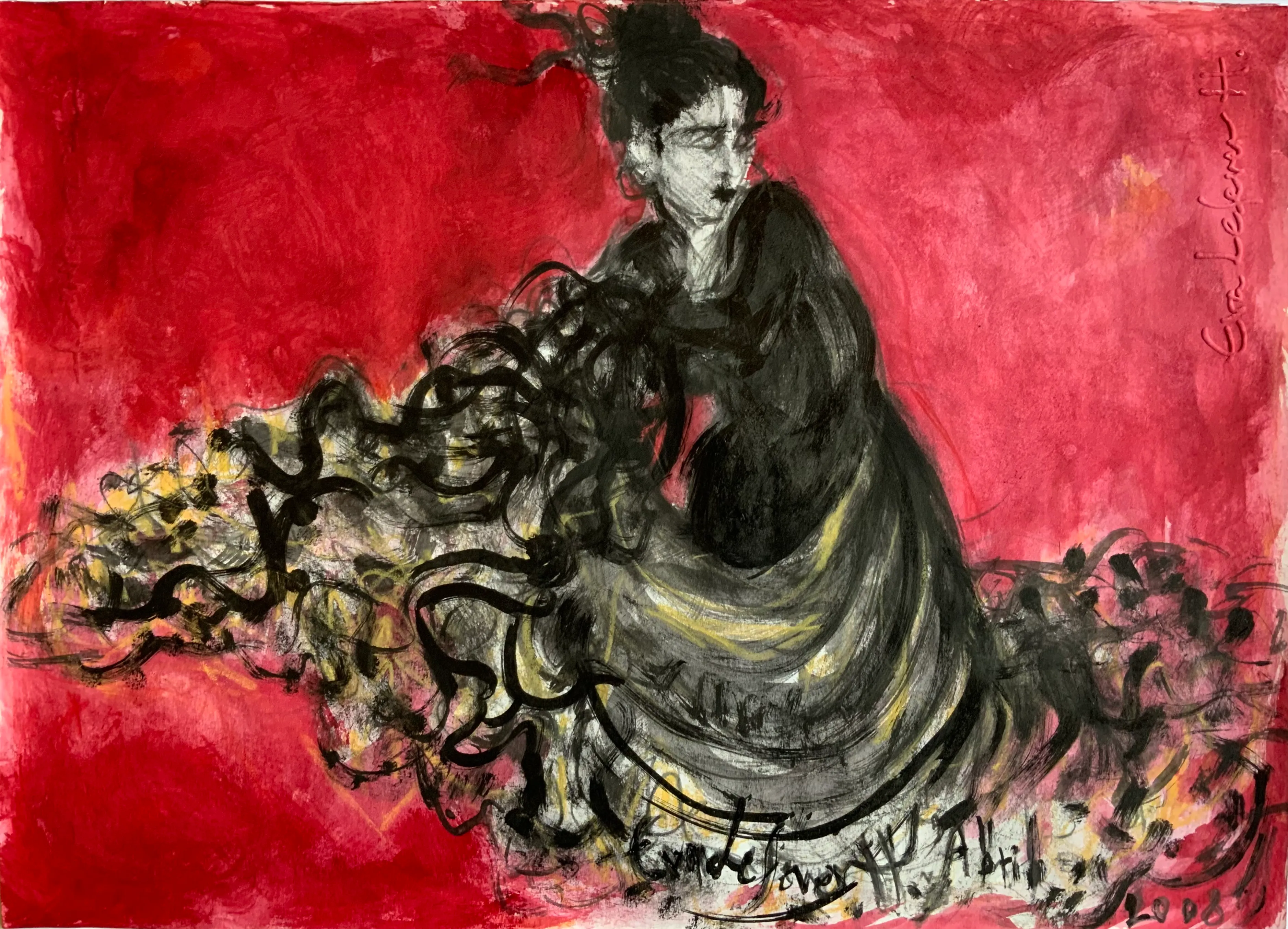 Obra "Bailaora con fondo rojo" de Eva Lefever