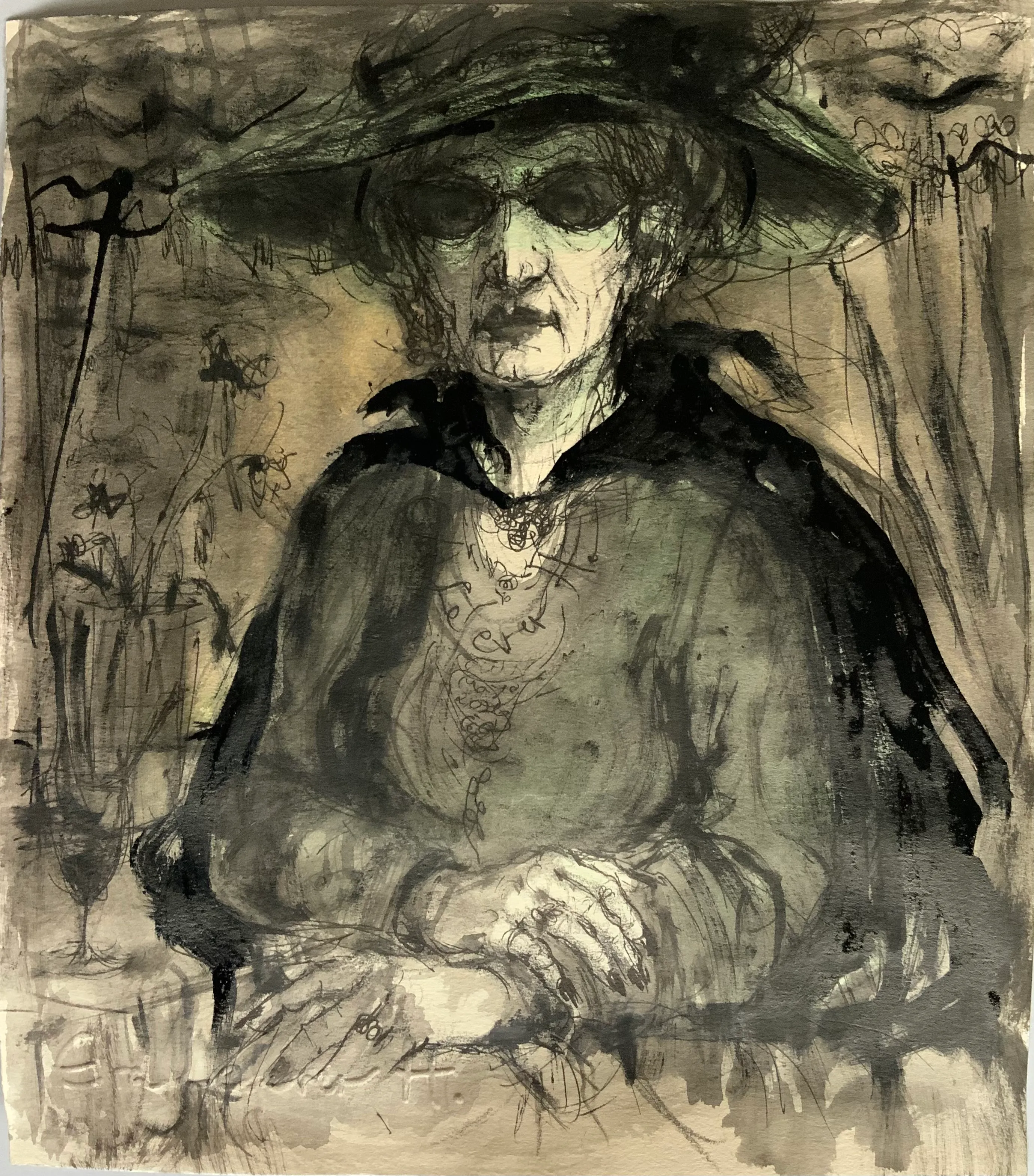 Obra "Dama con gafas y capa negra" de Eva Lefever