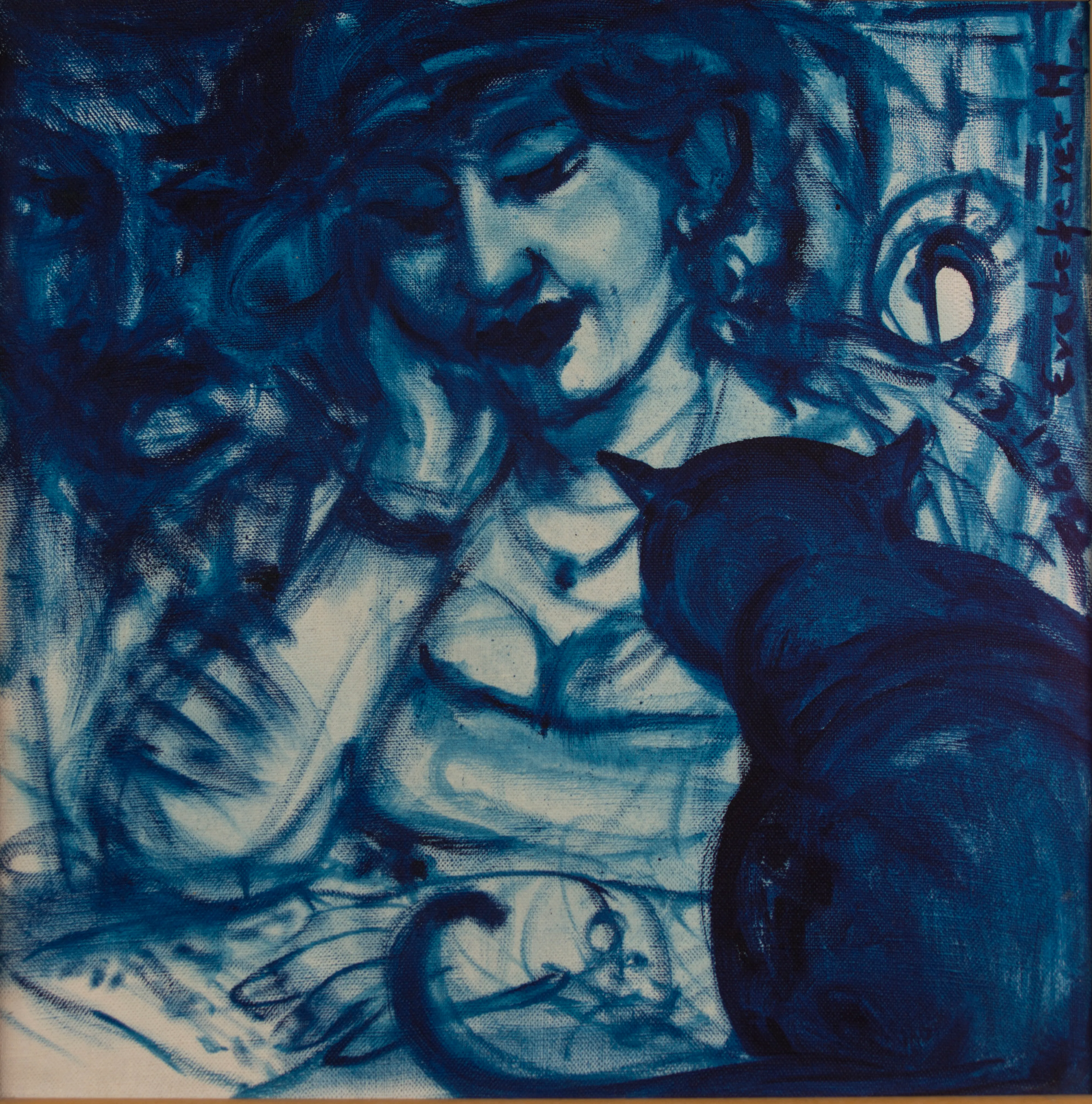 Obra "Dama con gato en azul" de Eva Lefever