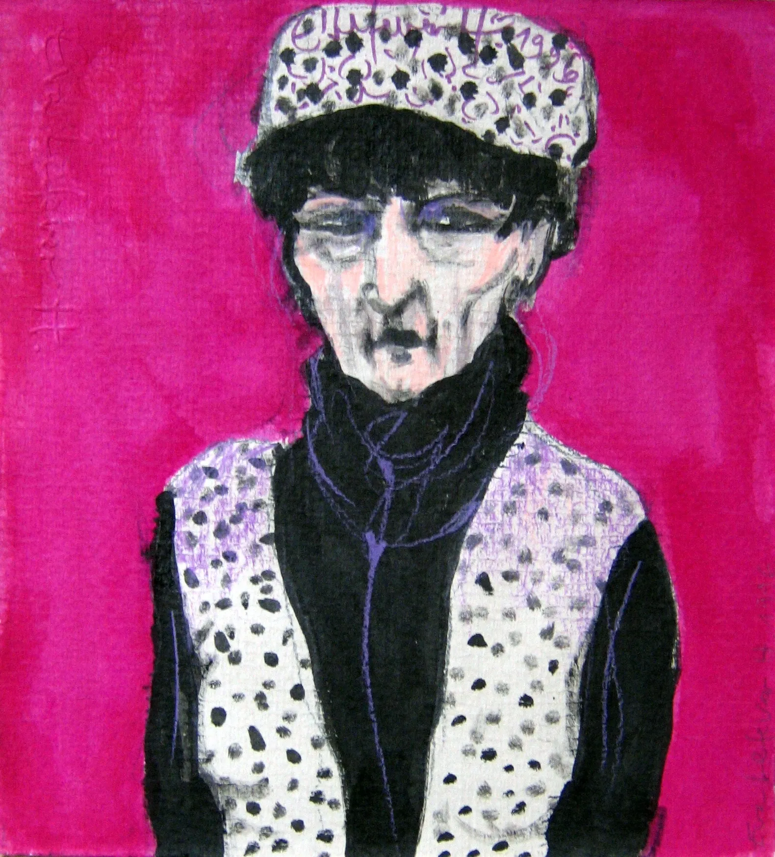 Obra "Dama en fondo fucsia" de Eva Lefever