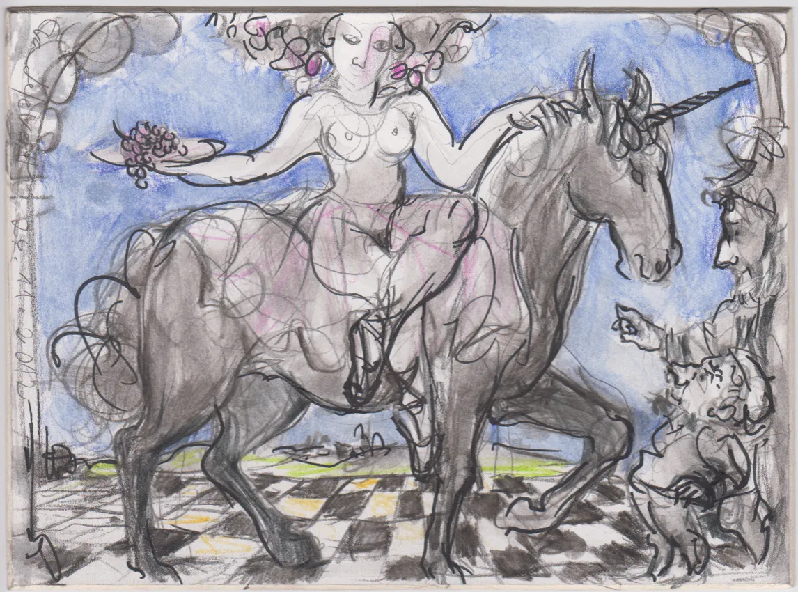 Obra "Díptico con unicornio I" de Eva Lefever