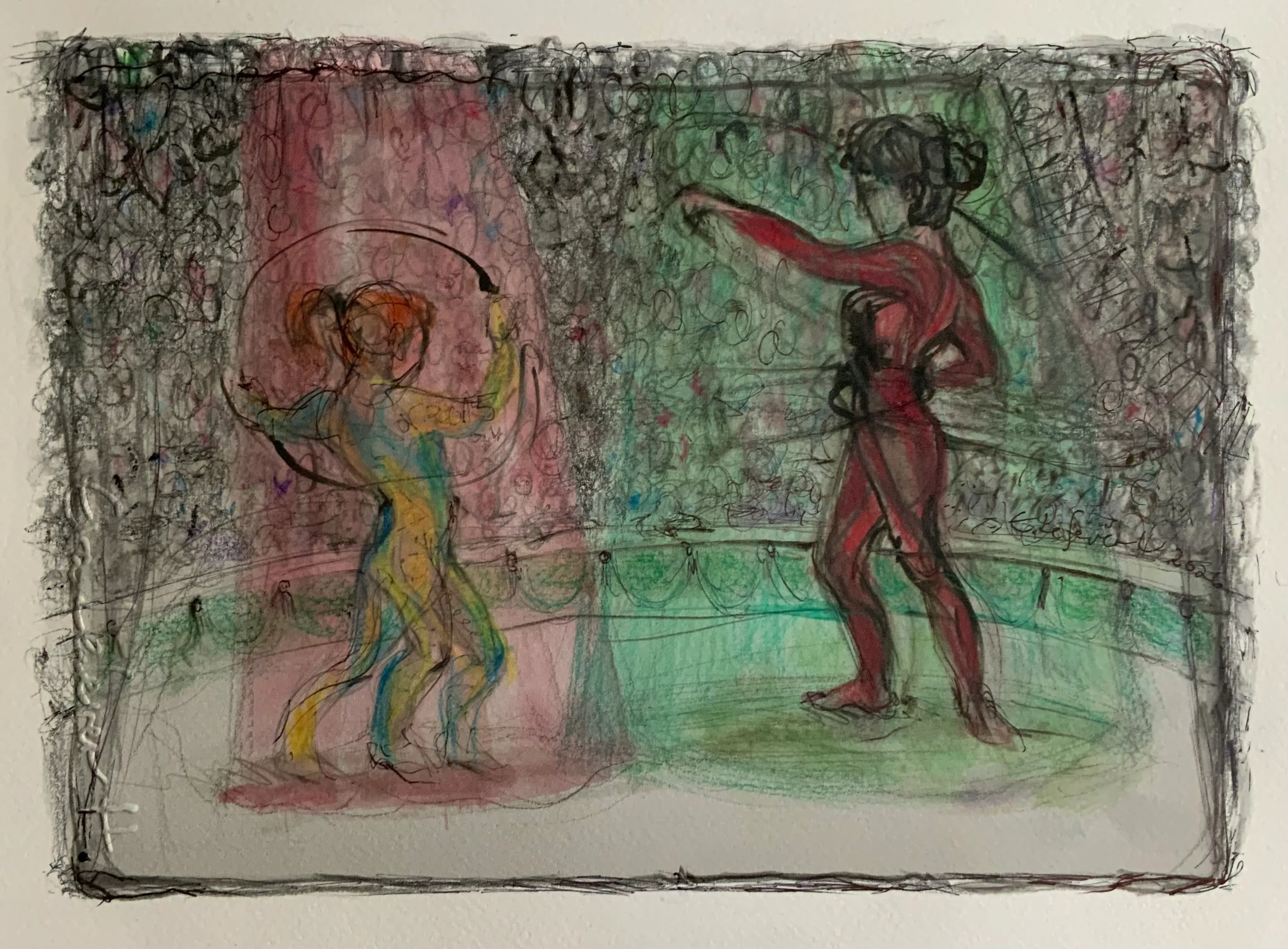 Obra "Dos artistas de circo con aros II" de Eva Lefever