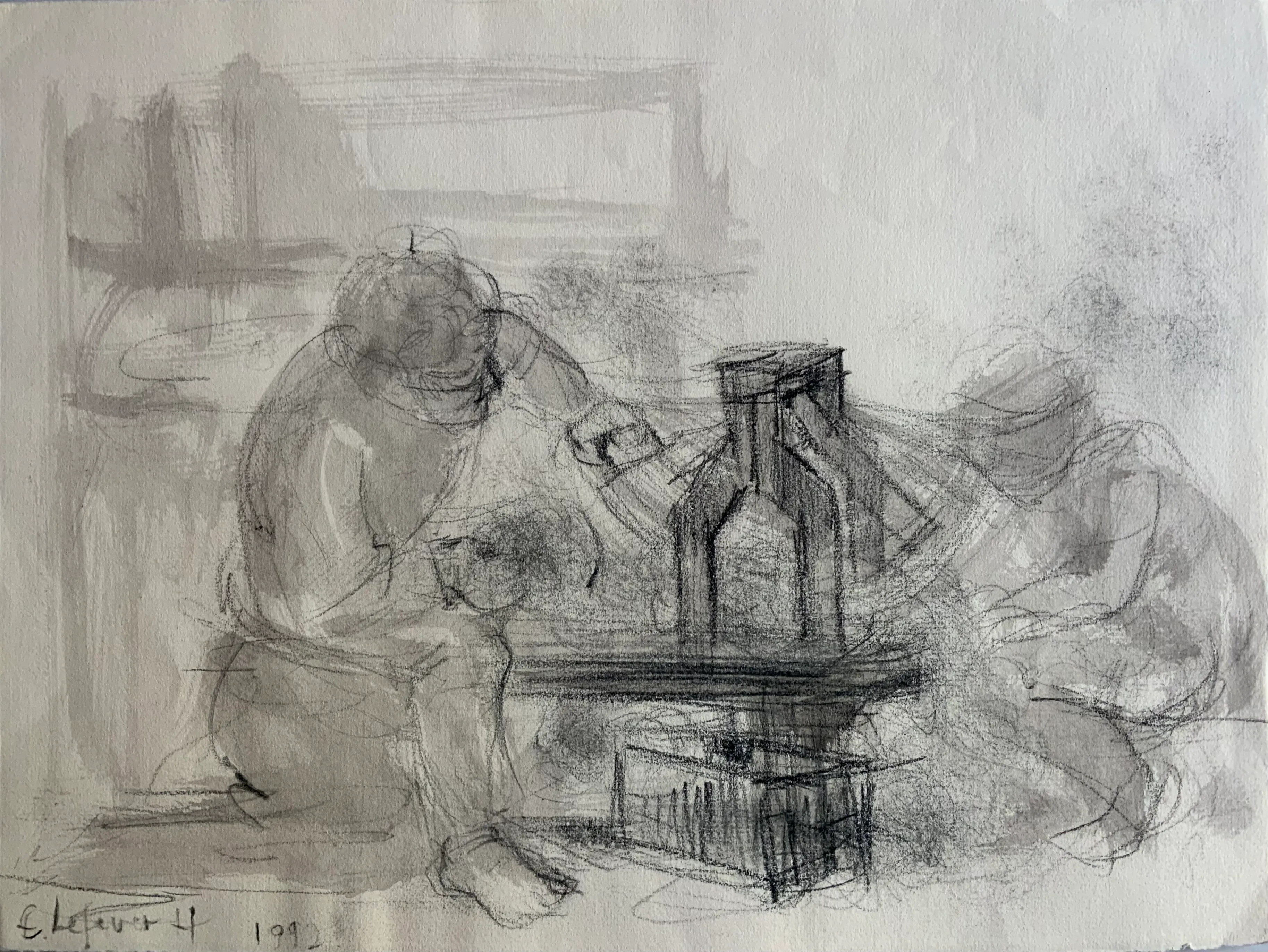 Obra "Escarmenadores de lana trabajando" de Eva Lefever