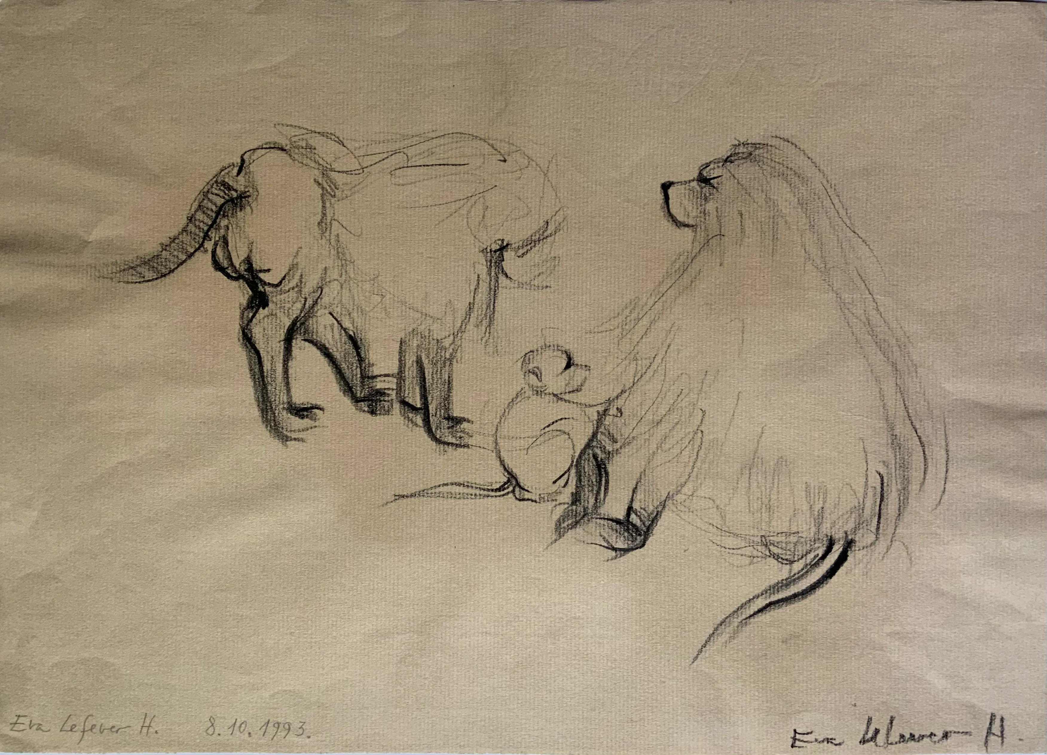 Obra "Familia de mandriles I" de Eva Lefever