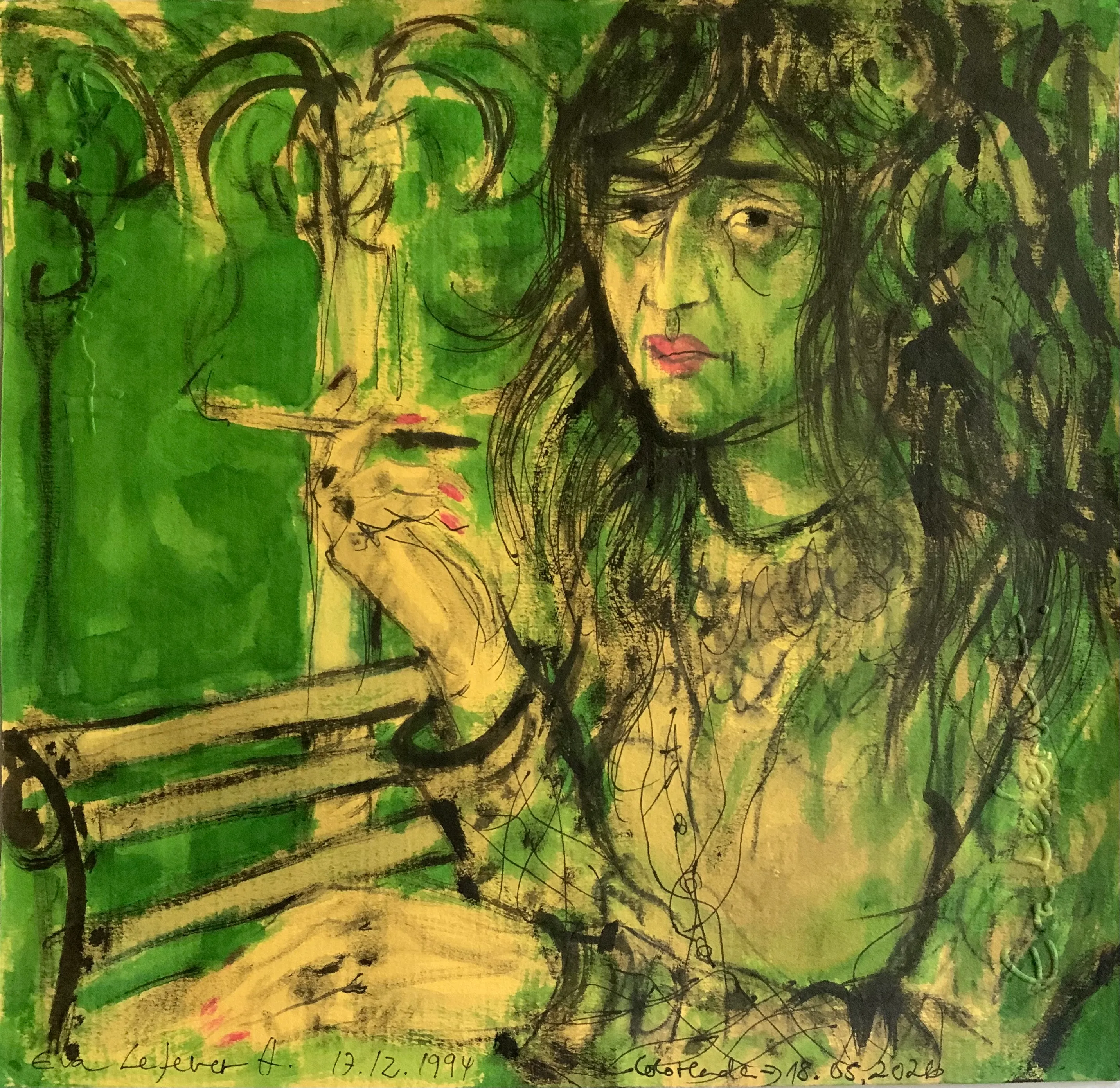 Obra "Fumadora en verde" de Eva Lefever