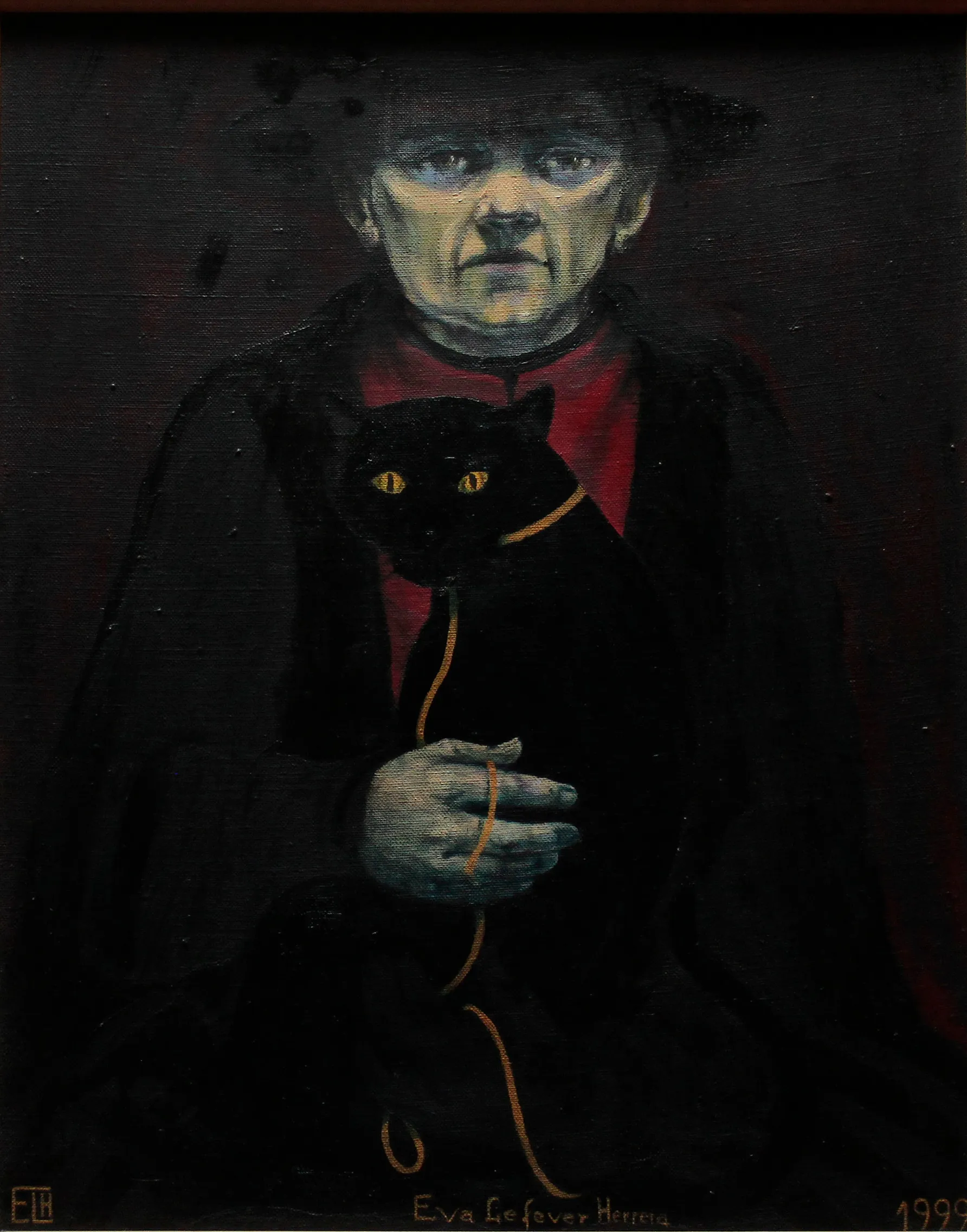 Obra "Hombre con gato negro" de Eva Lefever