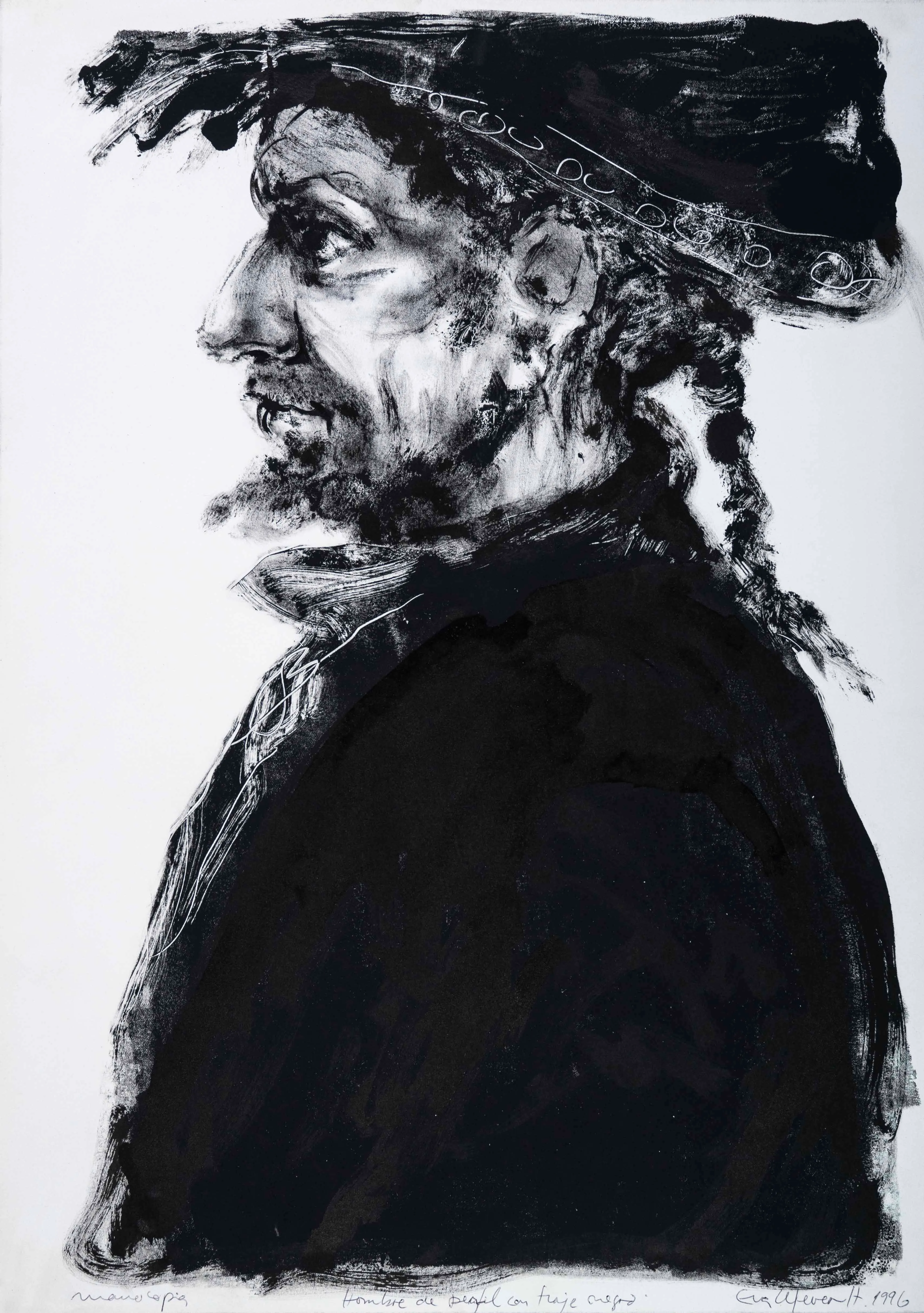 Obra "Hombre de perfil con traje negro I" de Eva Lefever