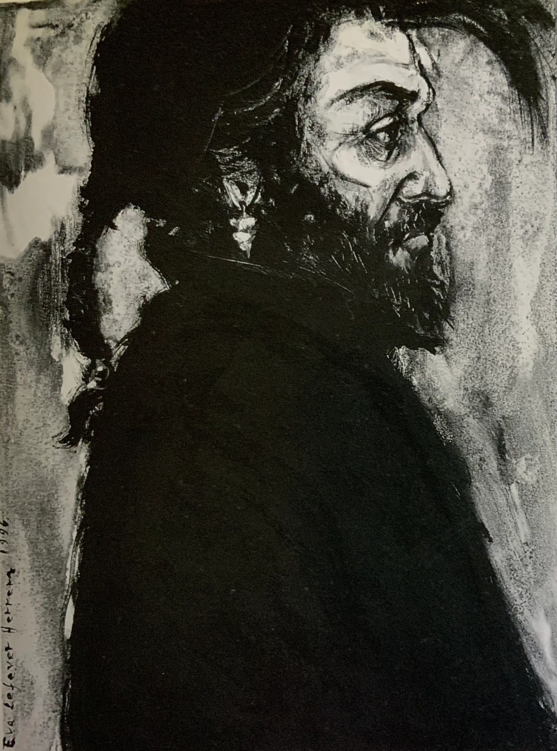 Obra "Hombre de perfil con traje negro II" de Eva Lefever