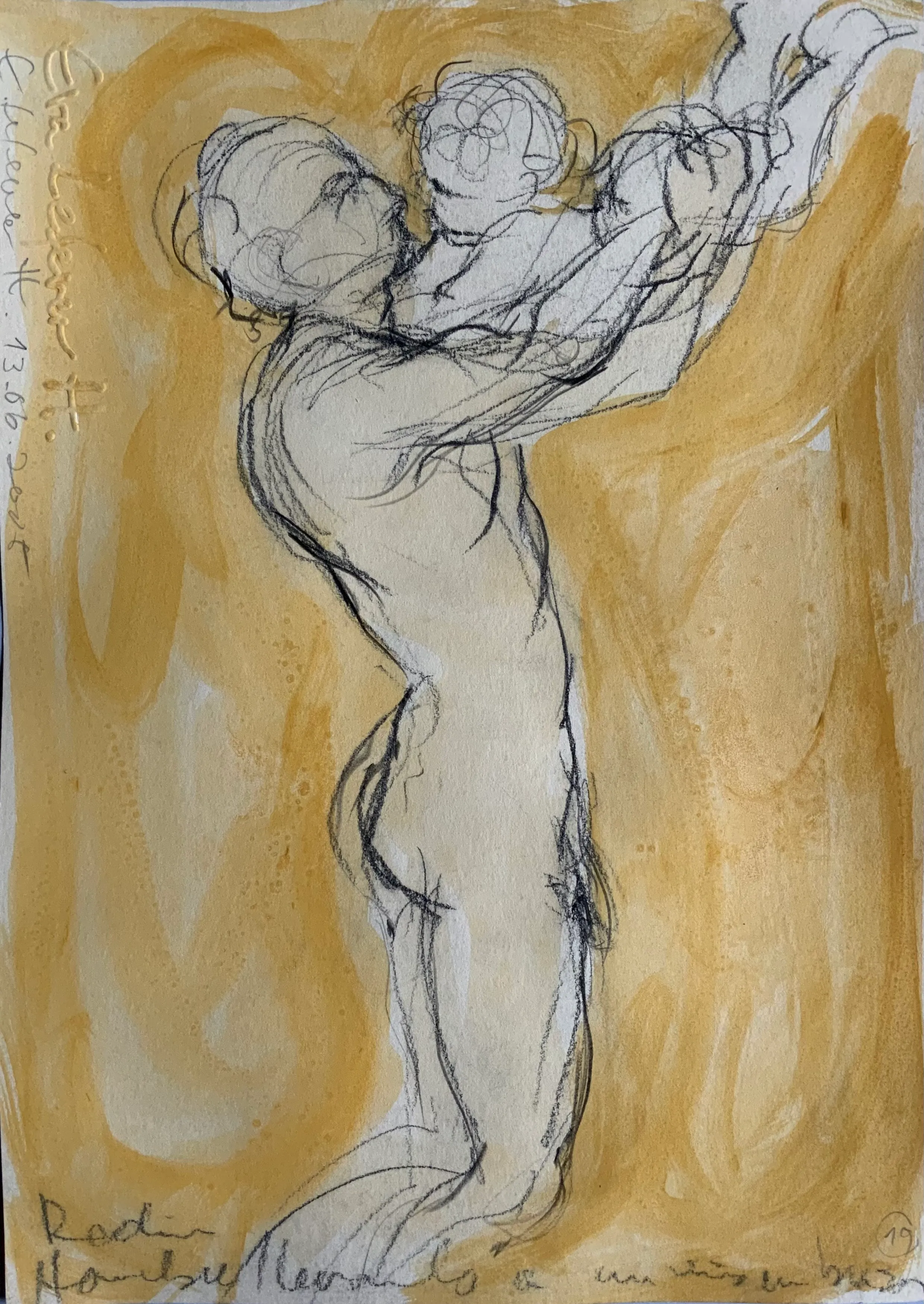 Obra "Hombre llevando a un niño en brazos" de Eva Lefever