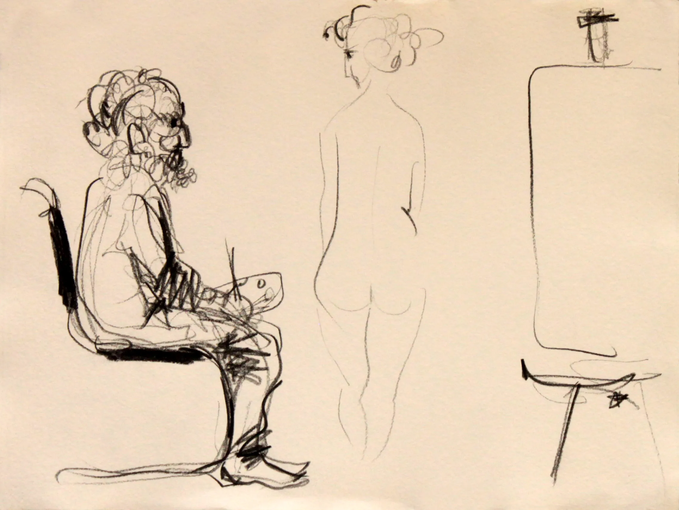 Obra "Joven modelo en el taller del veterano artista" de Eva Lefever