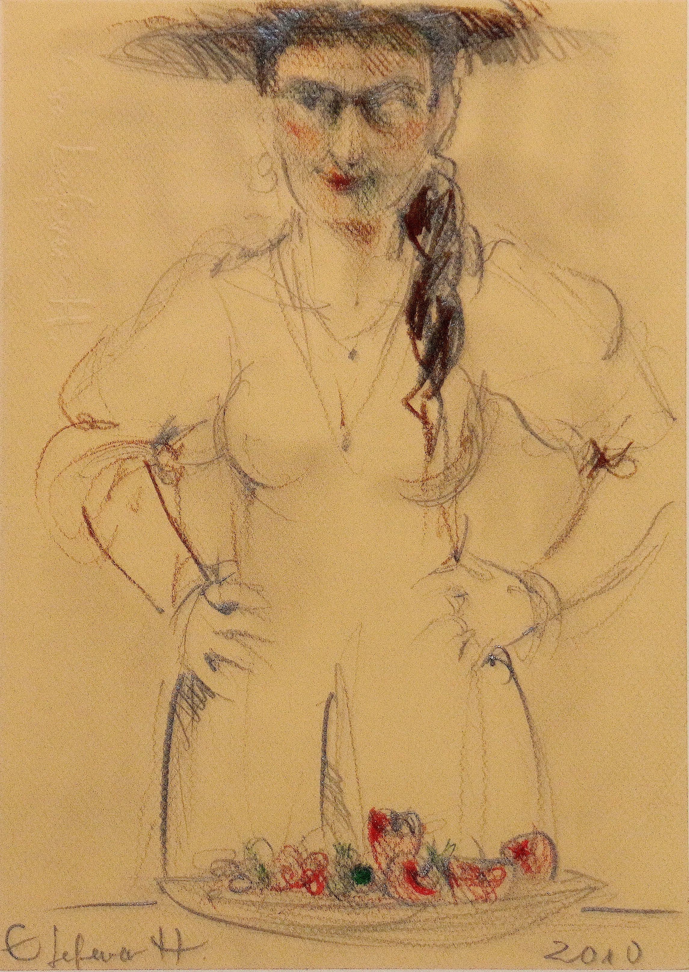 Obra "Mujer con frutas" de Eva Lefever
