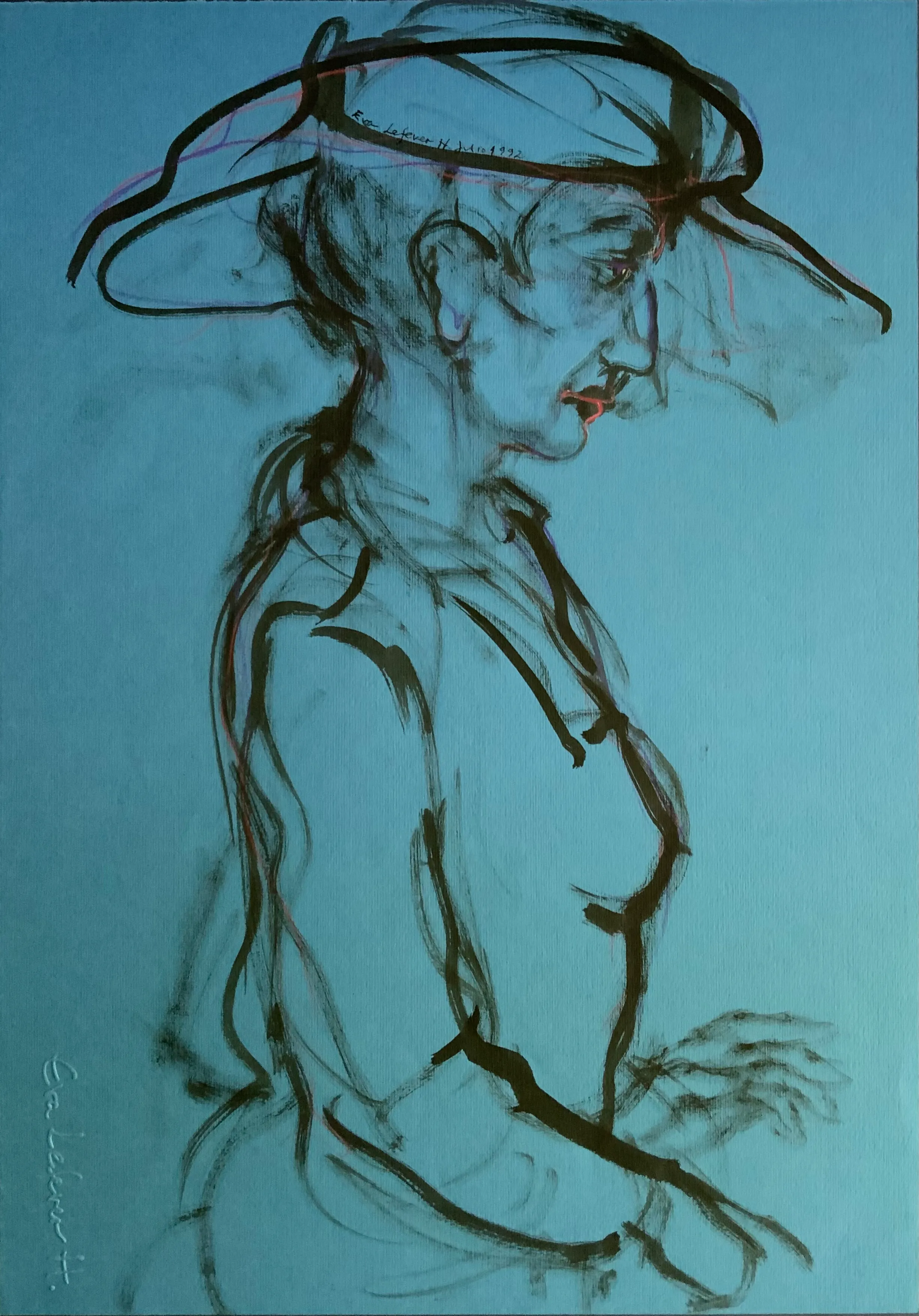 Obra "Mujer de perfil en celeste" de Eva Lefever