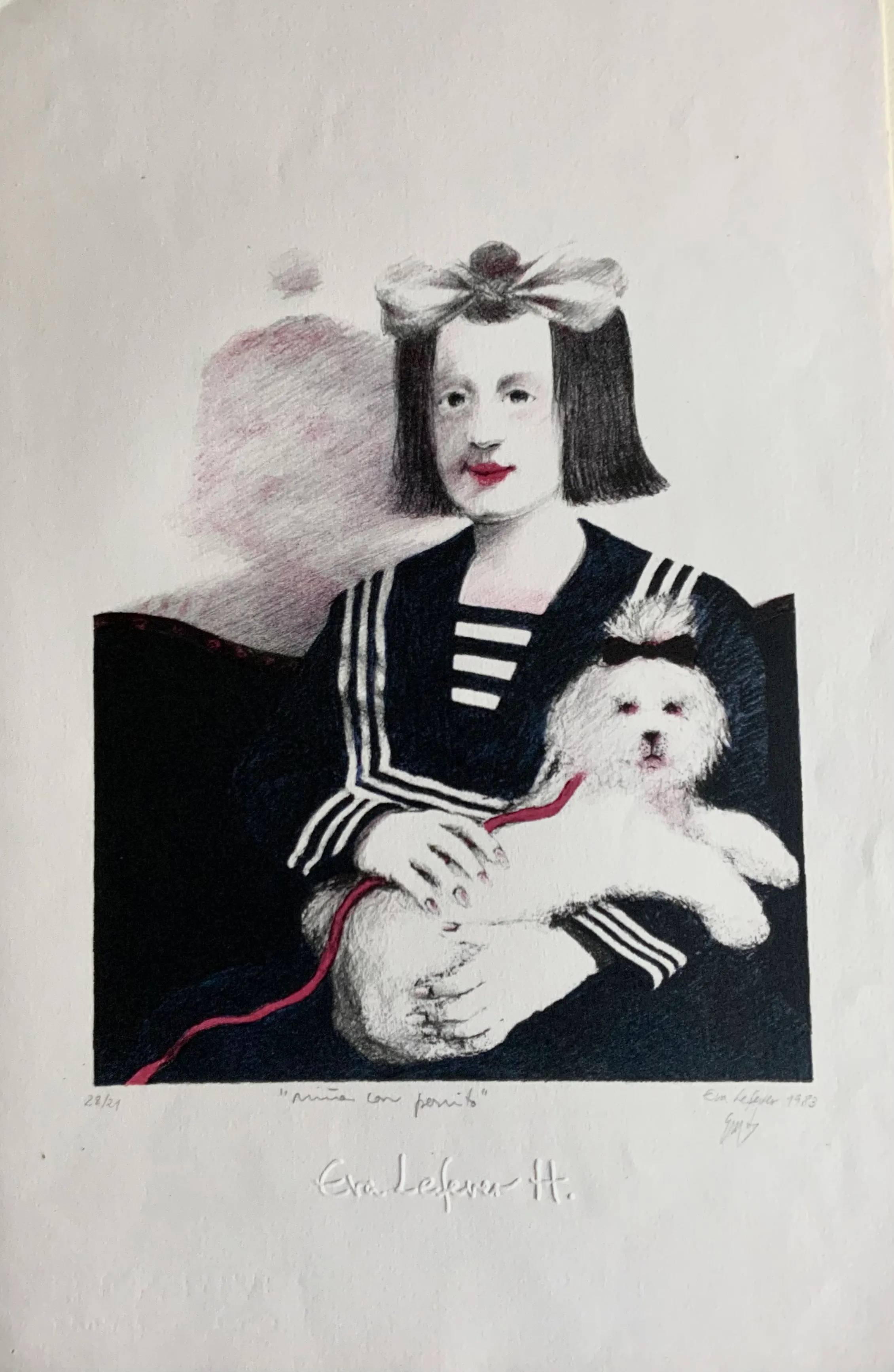 Obra "Niña con perrito" de Eva Lefever