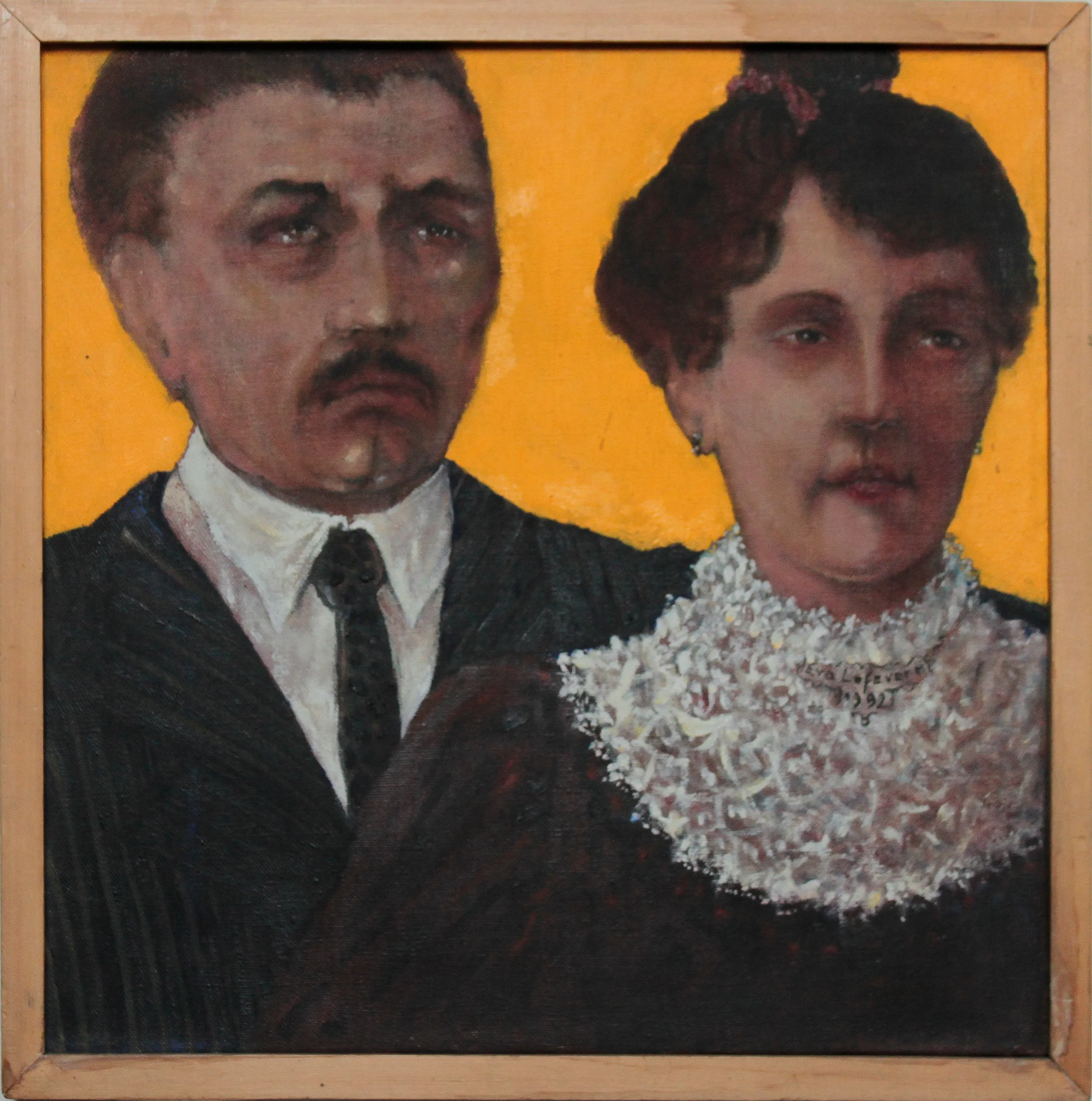 Obra "Pareja en fondo amarillo" de Eva Lefever