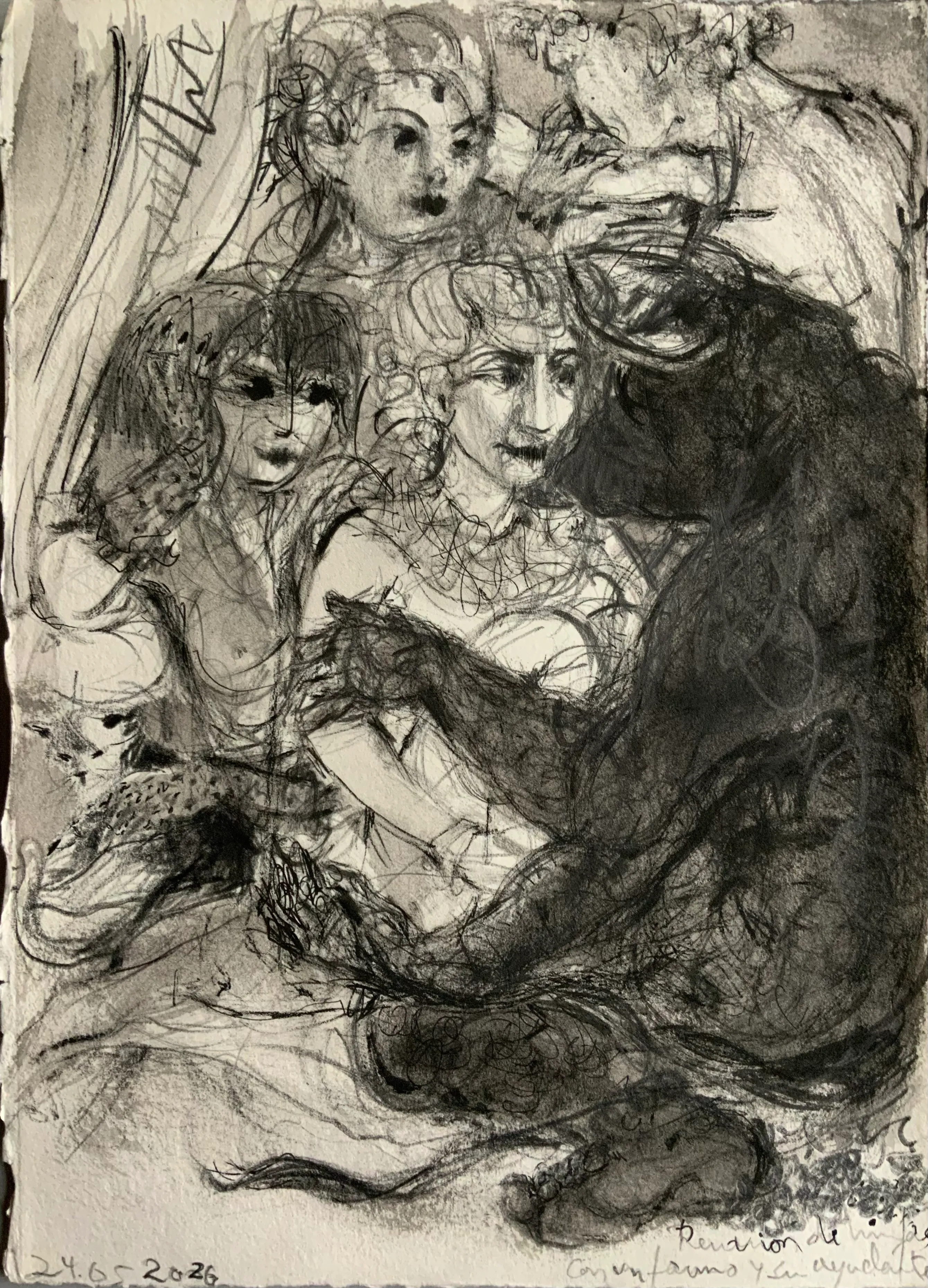 Obra "Reunión de ninfas con fauno y su ayudante" de Eva Lefever